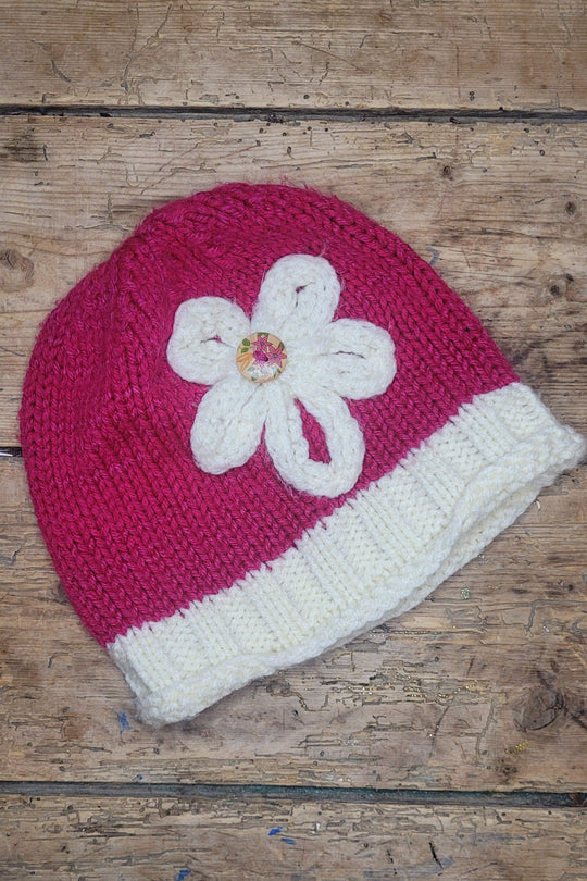 Raspberry Pink Handknit Hat, 6-24 months approx.