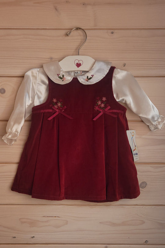 Burgundy & White Holly Motif Vintage 2 Piece, 6-9 months