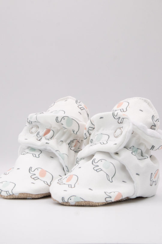 Neutral Elephants - Baby Booties That Stay-On With Non-Slip Soles | Snugabugz