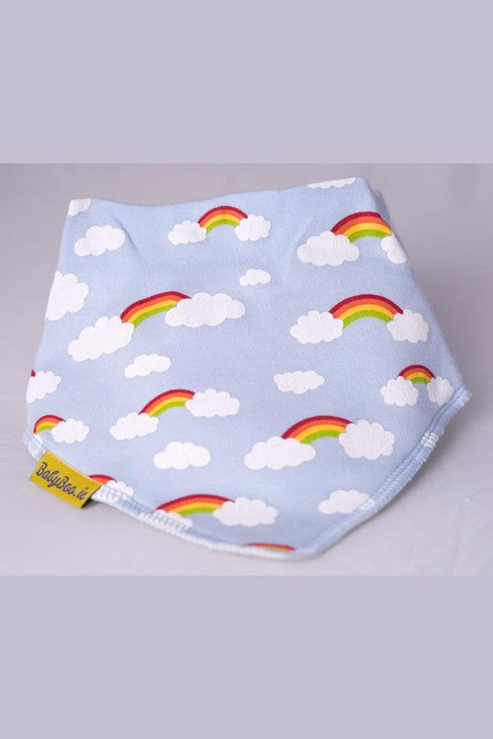 Baby Blue Rainbows and clouds organic cotton DribbleBoo bandana bib