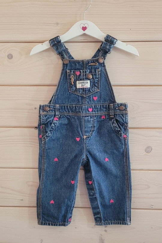 Classic OshKosh Denim Heart Overall - Baby Blue (Size 9 Months)