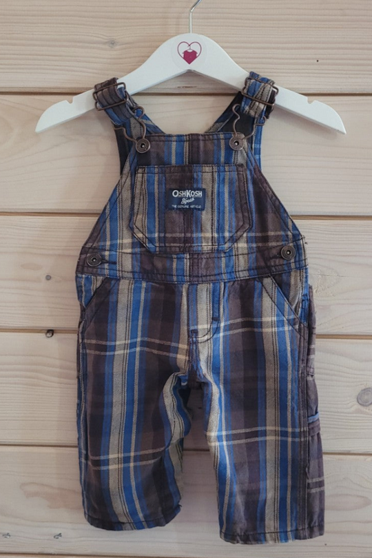 Classic OshKosh 'gosh Baby Plaid Overalls - Blue and Brown Baby Plaid (Size 3 months)