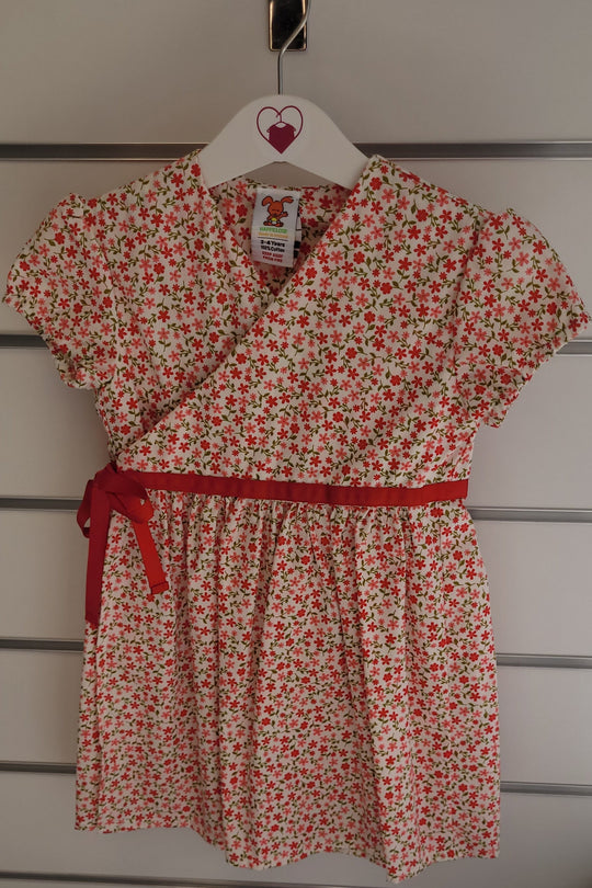 Red Floral Dress with Ribbon Tie by HappiClose