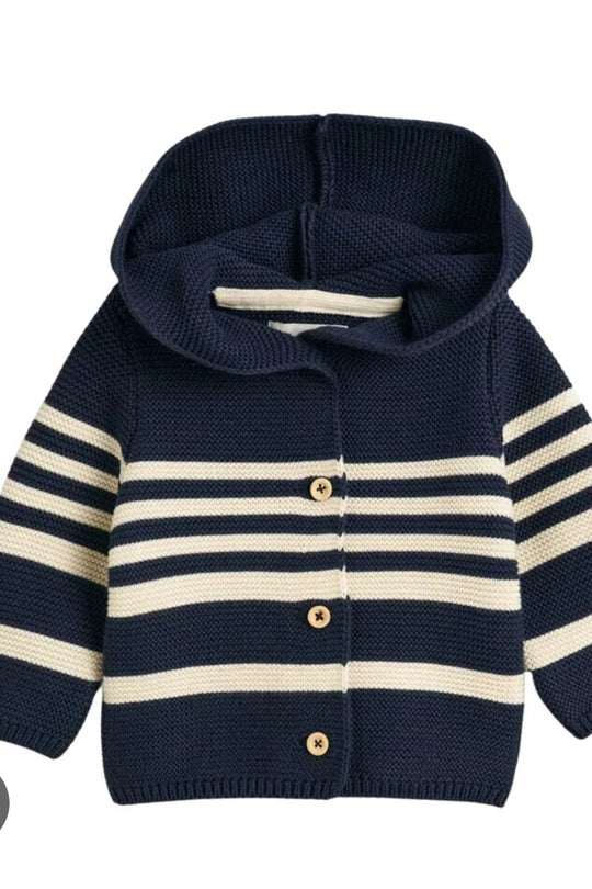 Gant 12 month - Baby Navy & Cream Striped Hooded Cardigan