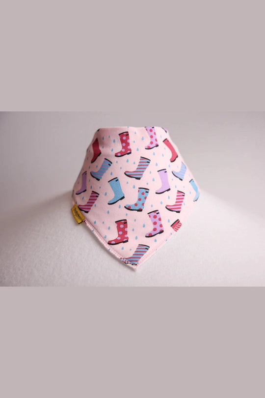 Pink wellies organic cotton DribbleBoo bandana bib